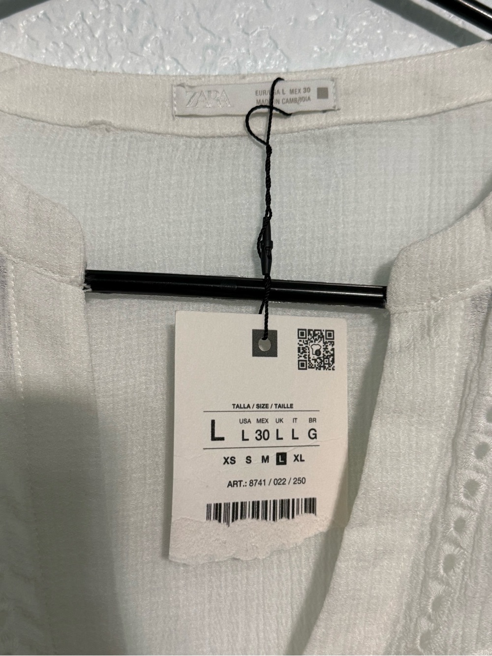 Zara NWT White Embroidered Boho Blouse Size Large - Picture 5 of 7